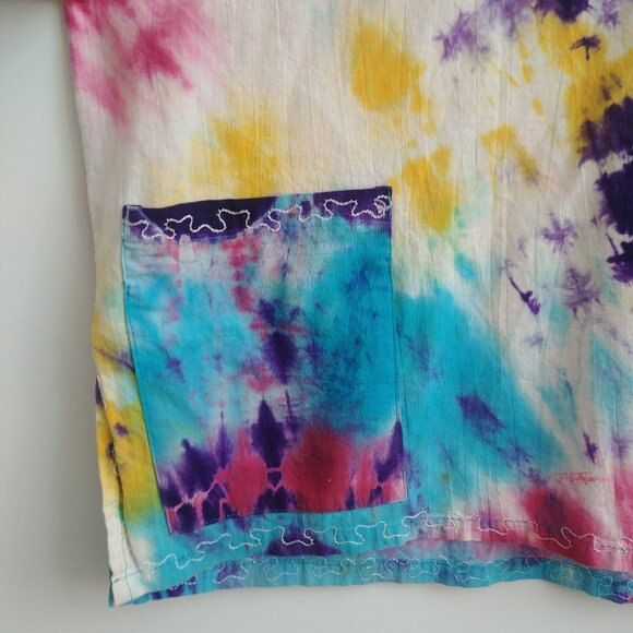 Handmade sturdy 100% cotton approx XL tie dye look embroidered blouse pockets - Picture 5 of 16